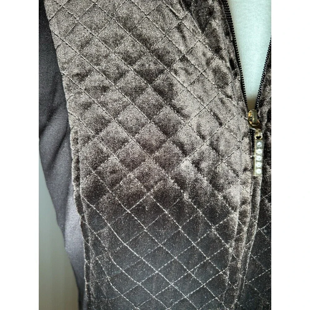 Susan Graver Weekend Velour Quilted Knit Zip Front Vest Brown S